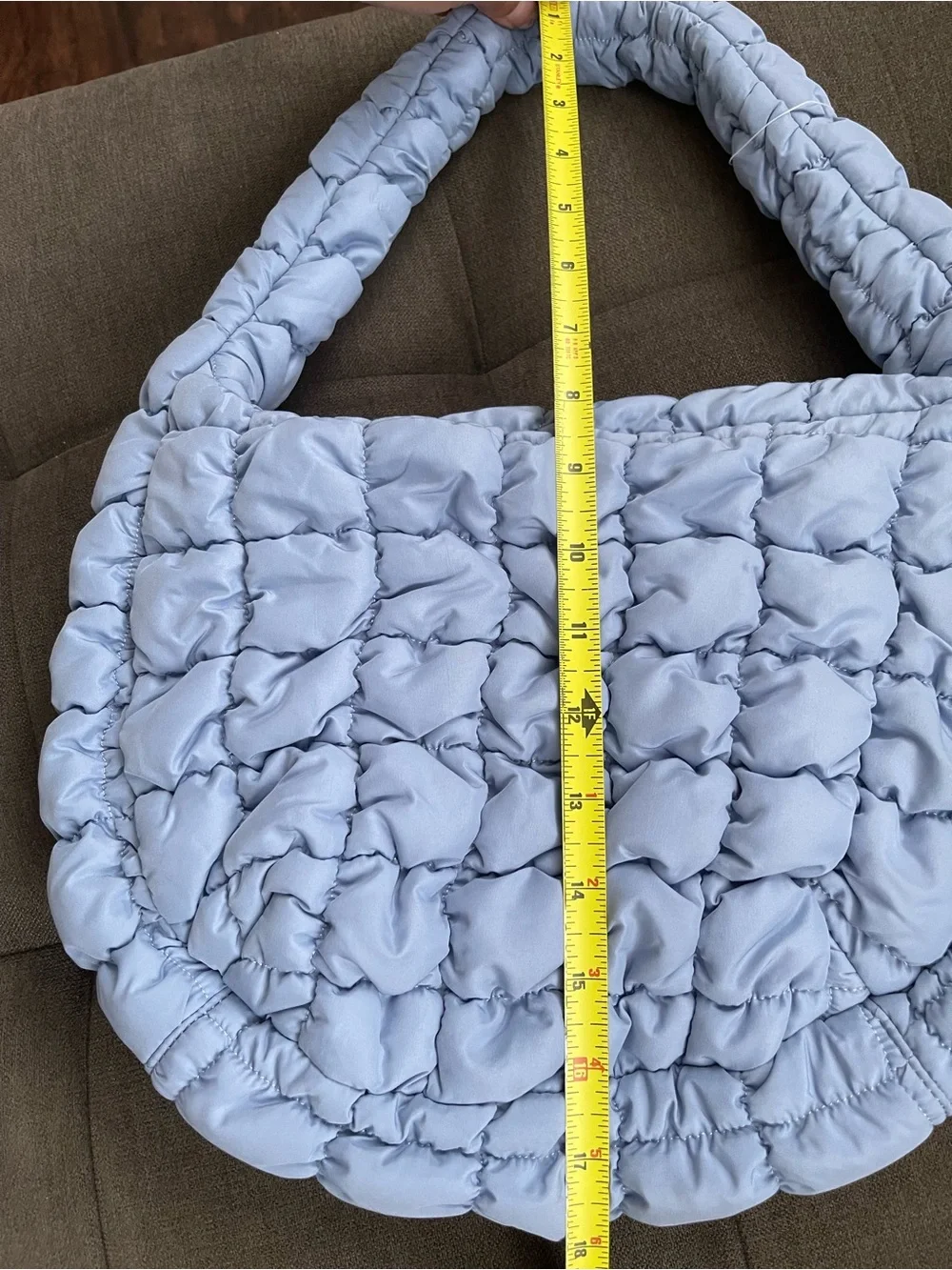 NEW COS Mini Quilted Pillowy Textured W/Curve Hobo Silhouette Bag in Light Blue